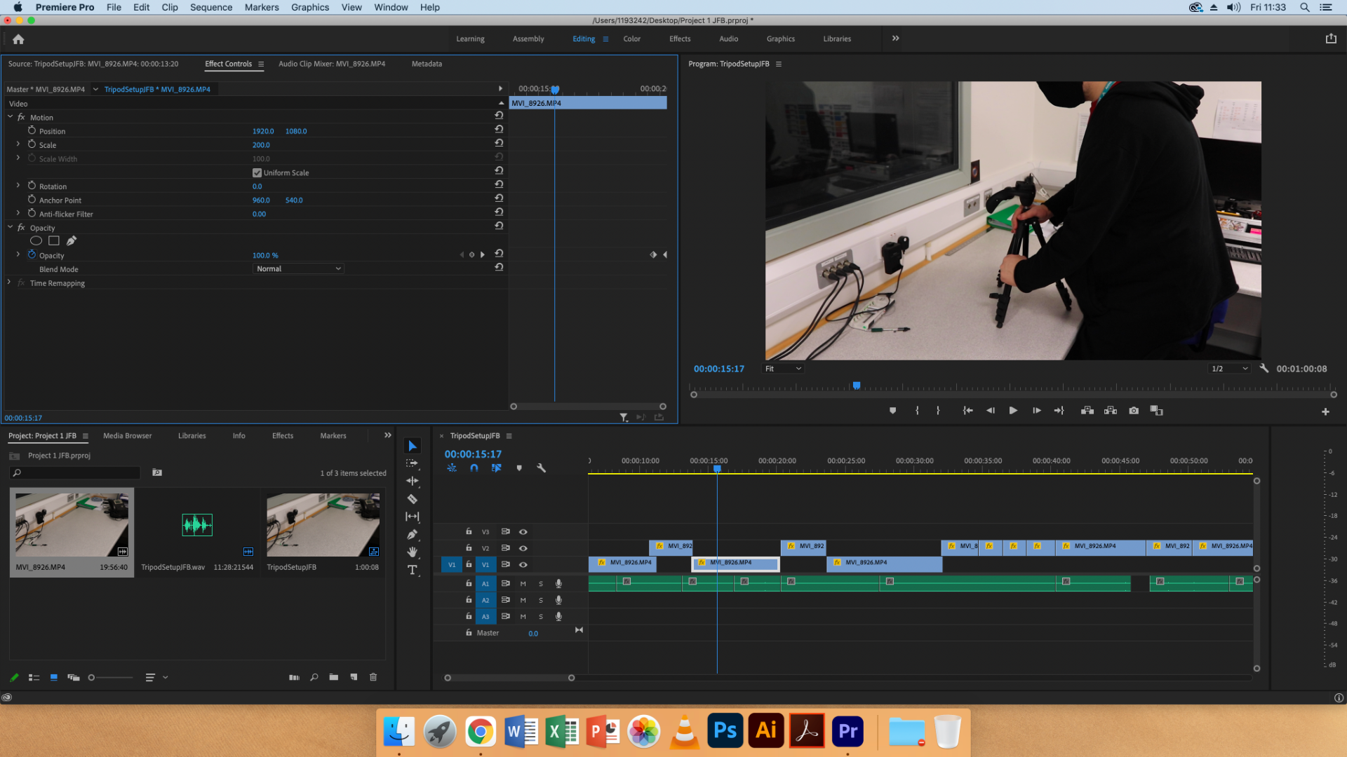 A screenshot of my desktop of me editing the video