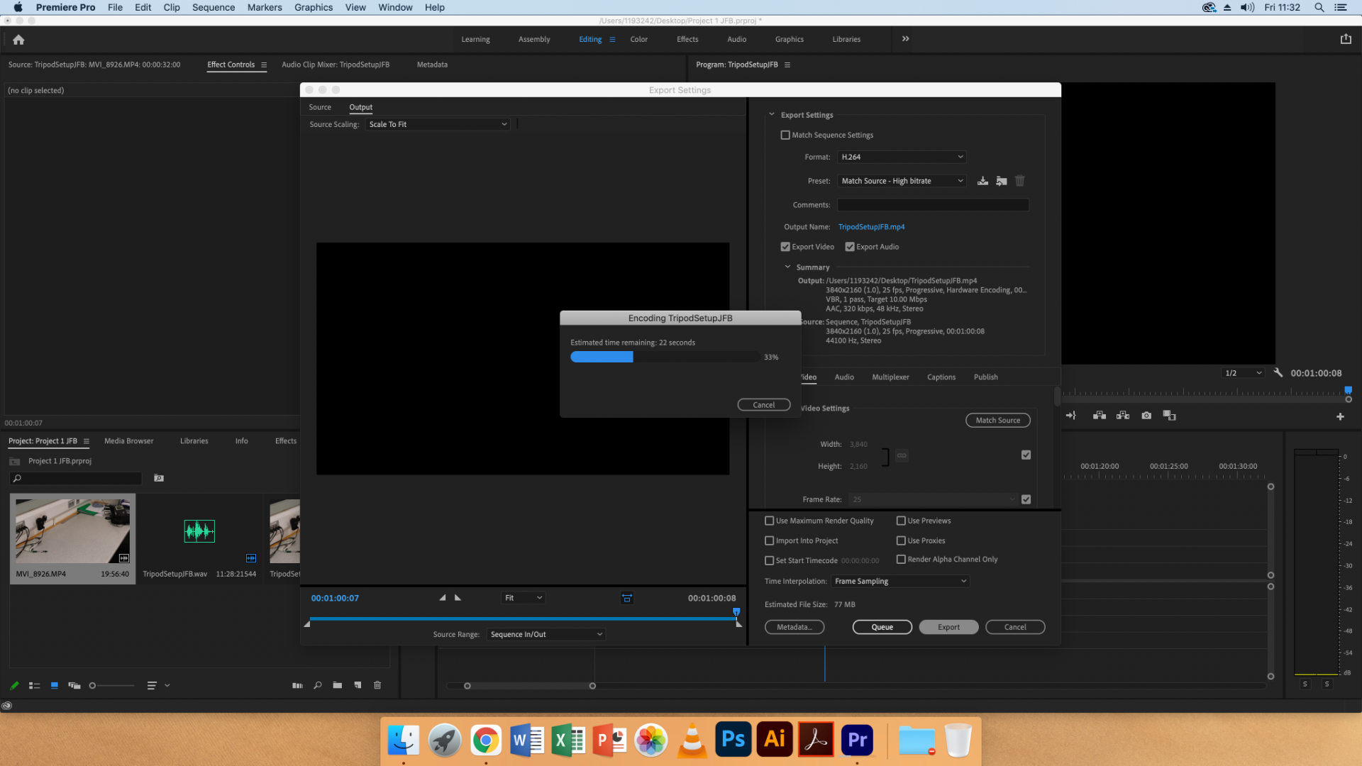 A screenshot of my desktop of me exporting the video